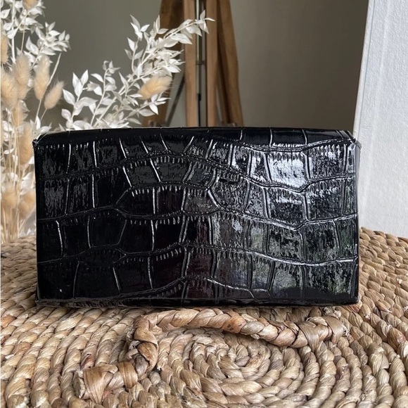RALPH LAUREN Notorious Clutch Bag Black Patent Croco Clutch Bag Mirror Inside - Picture 4 of 9